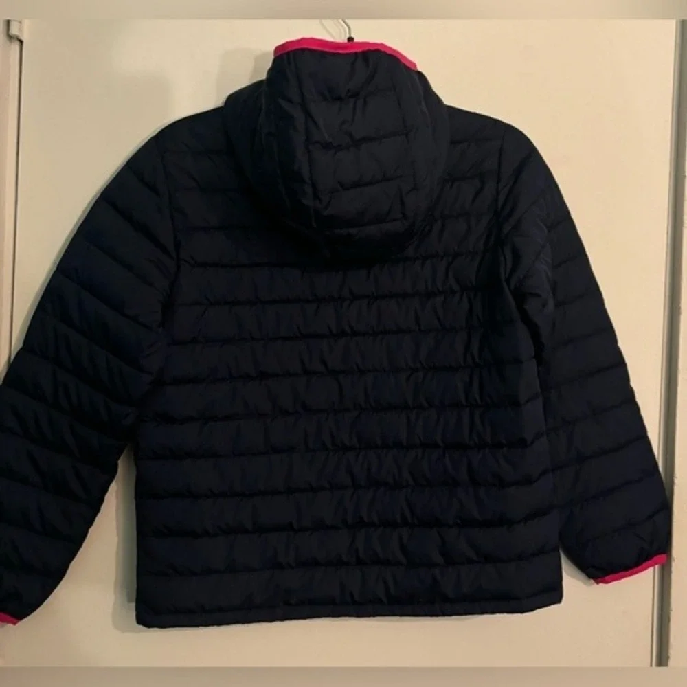 Gap Kids‎ Girls XL Navy Lightweight Puffer Pink Zipper Trim Pockets Hooded